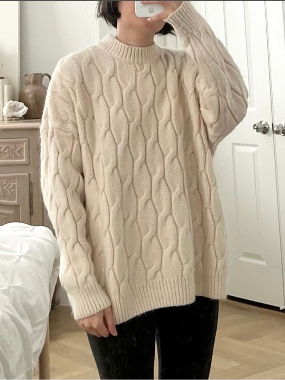 Chinstudio cream cable knit fisherman sweater slouchy oversized medium off white